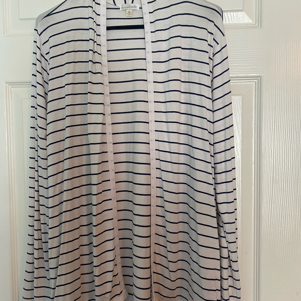 Charming Charlie Black and White Striped Cardigan